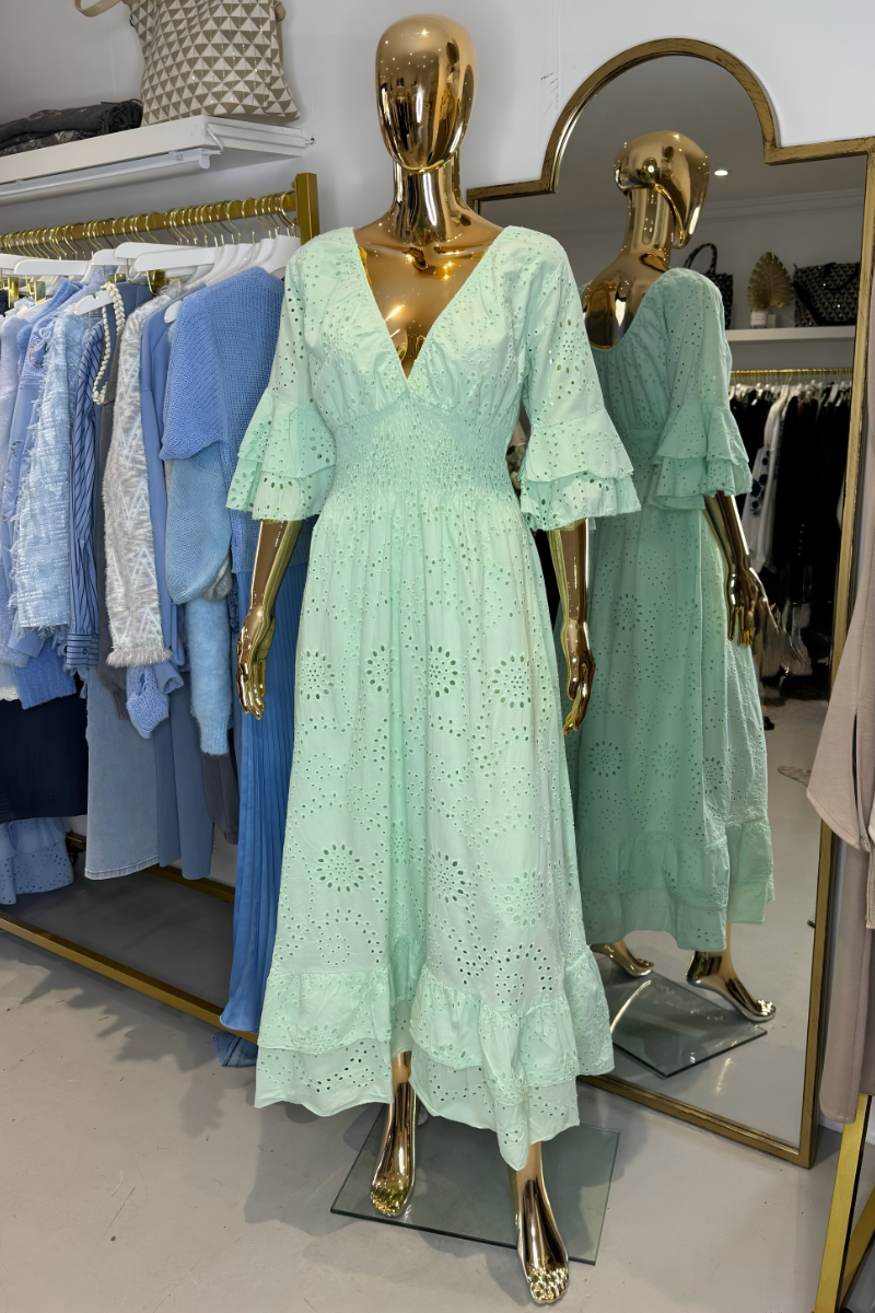 Boho Maxikleed met Rimpelmouwen en Borduursel