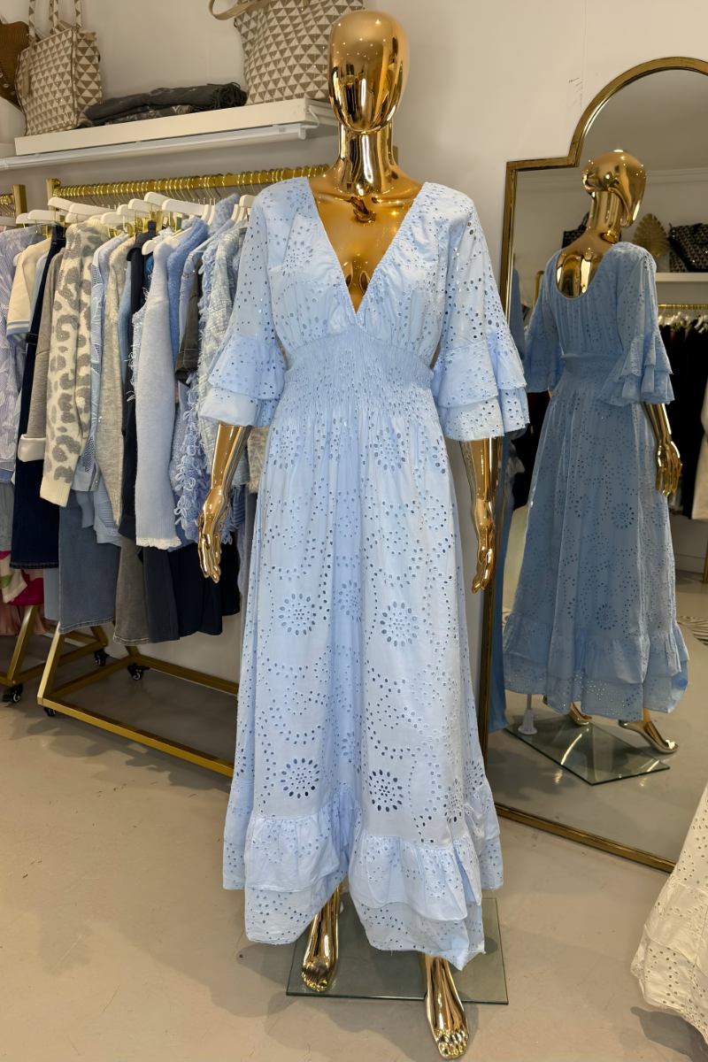 Boho Maxikleed met Rimpelmouwen en Borduursel