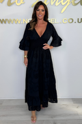 Boho Maxikleed met Rimpelmouwen en Borduursel