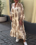 Maxi-jurk met print, volantmouwen & staande kraag – Stijlvol & Luchtig