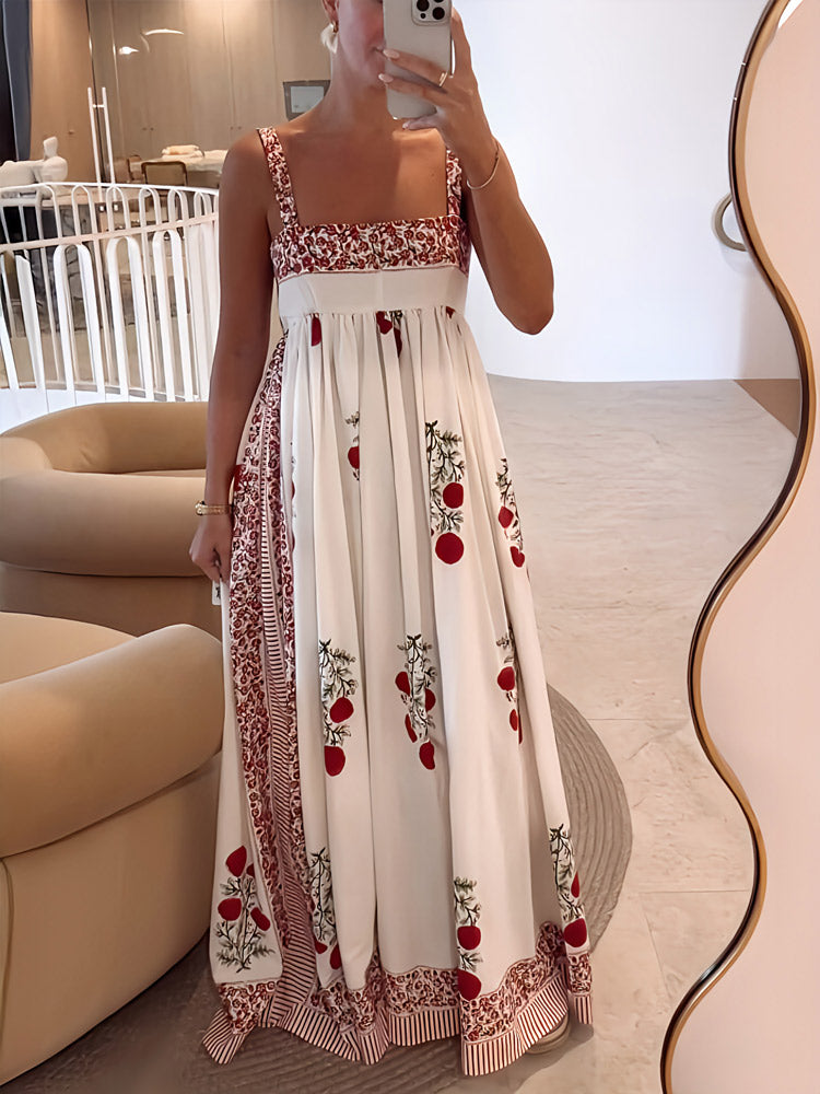 Maxi-jurk met schouderbanden in Boho-stijl & Empire-snede – Bloemig & Luchtig