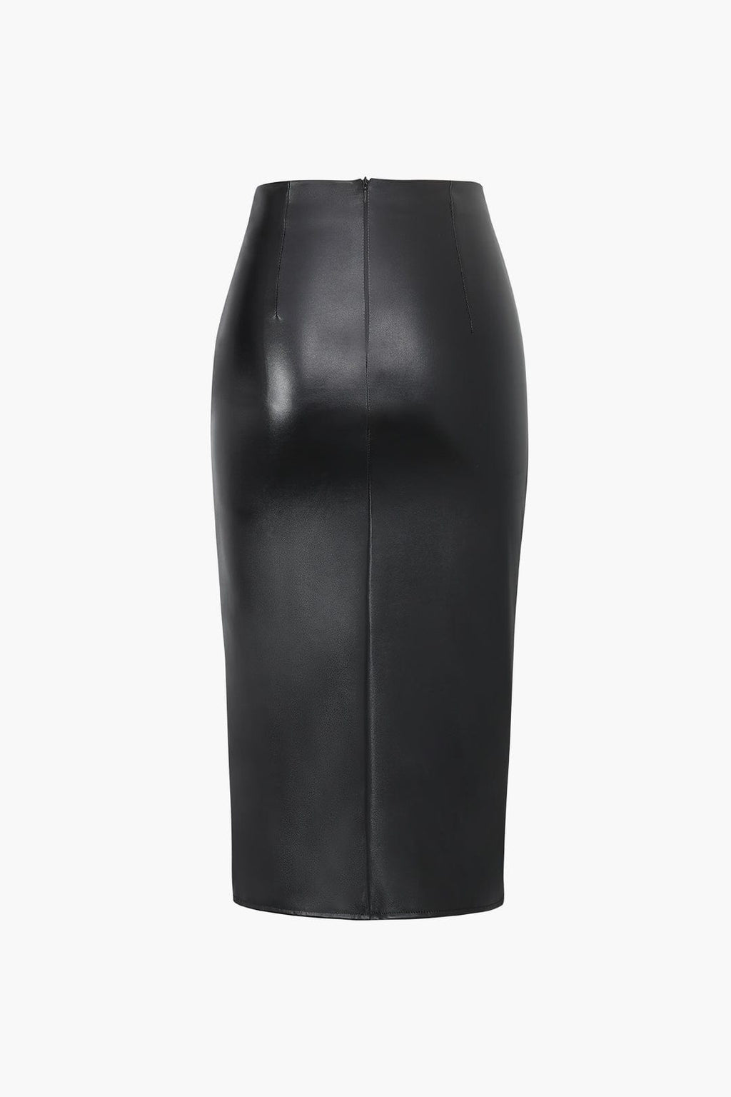 Edwina | Figurbetonende Kunstlederen Midirok met Asymmetrische Wickeloptiek