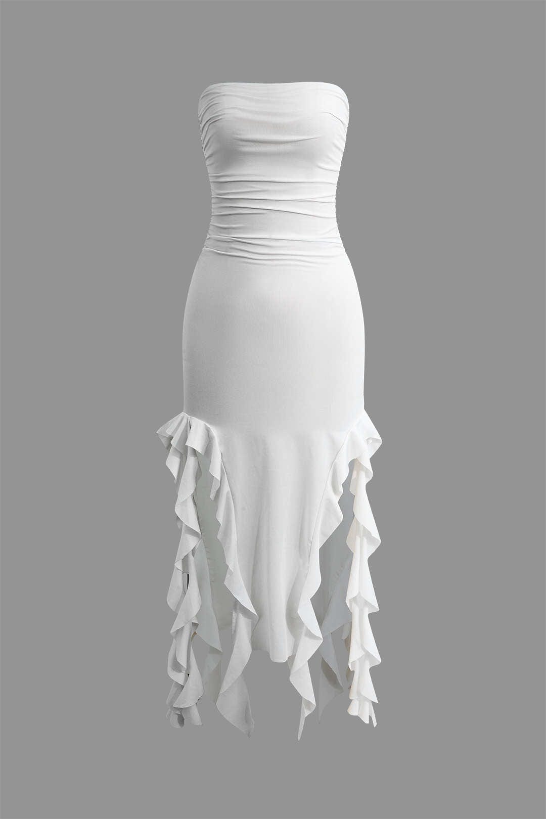 Sofia | Elegante Bandeau-Maxikleed met Volant-details – Tijdloze Raffinement