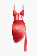 Scarlett | Verleidelijk Corsage Jurk met Mesh & Drapé Asymmetrische Rok
