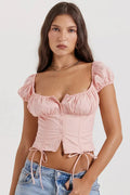 Lina | Geraffineerde Puffärmeln Crop-Top met Bandjes