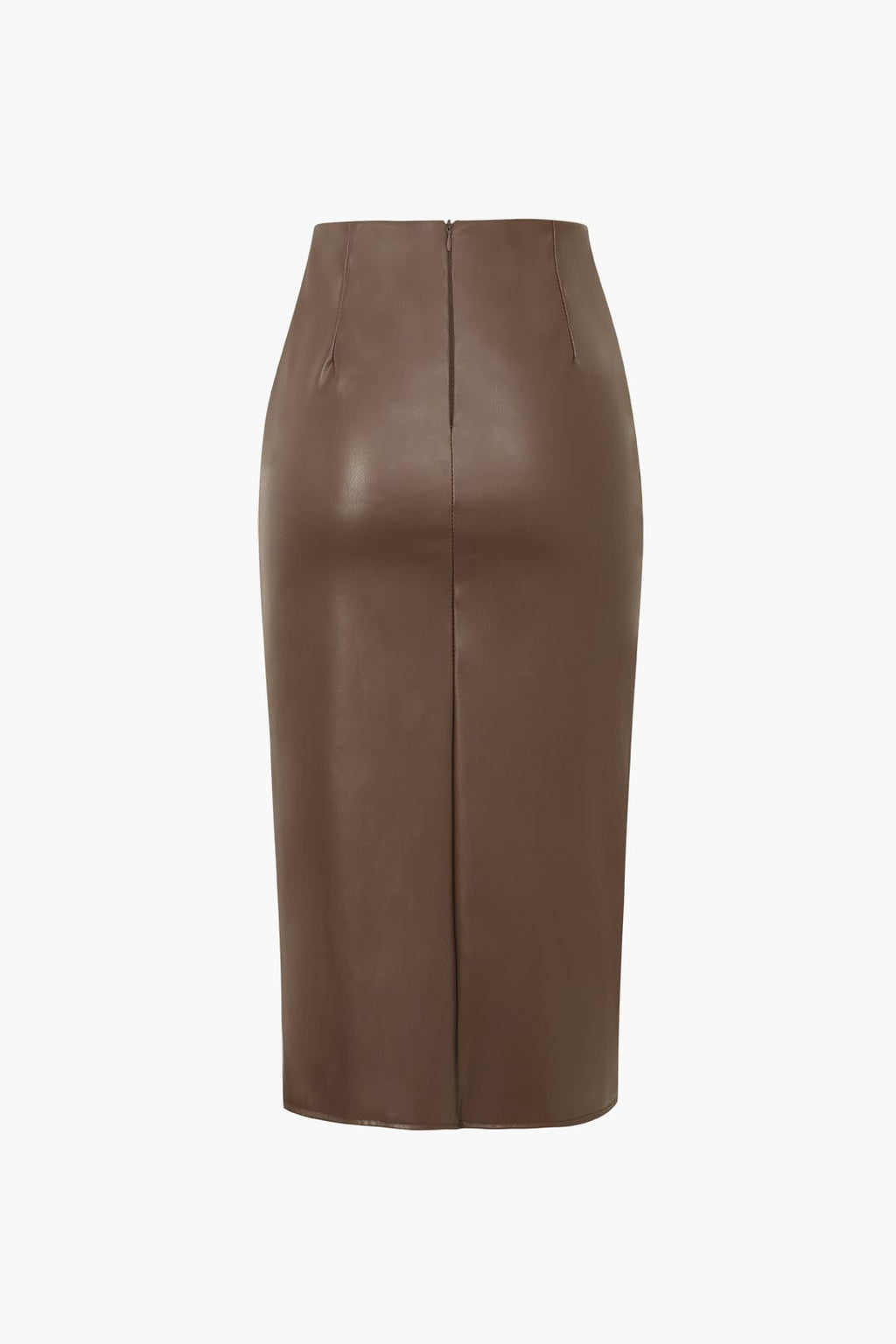 Edwina | Figurbetonende Kunstlederen Midirok met Asymmetrische Wickeloptiek