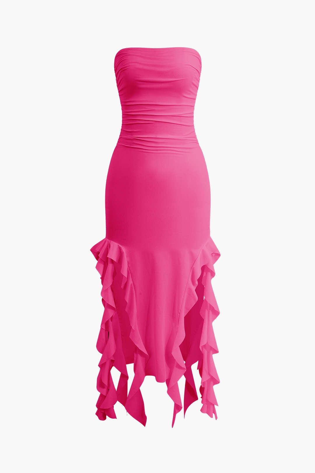 Sofia | Elegante Bandeau-Maxikleed met Volant-Details – Tijdloze Raffinement