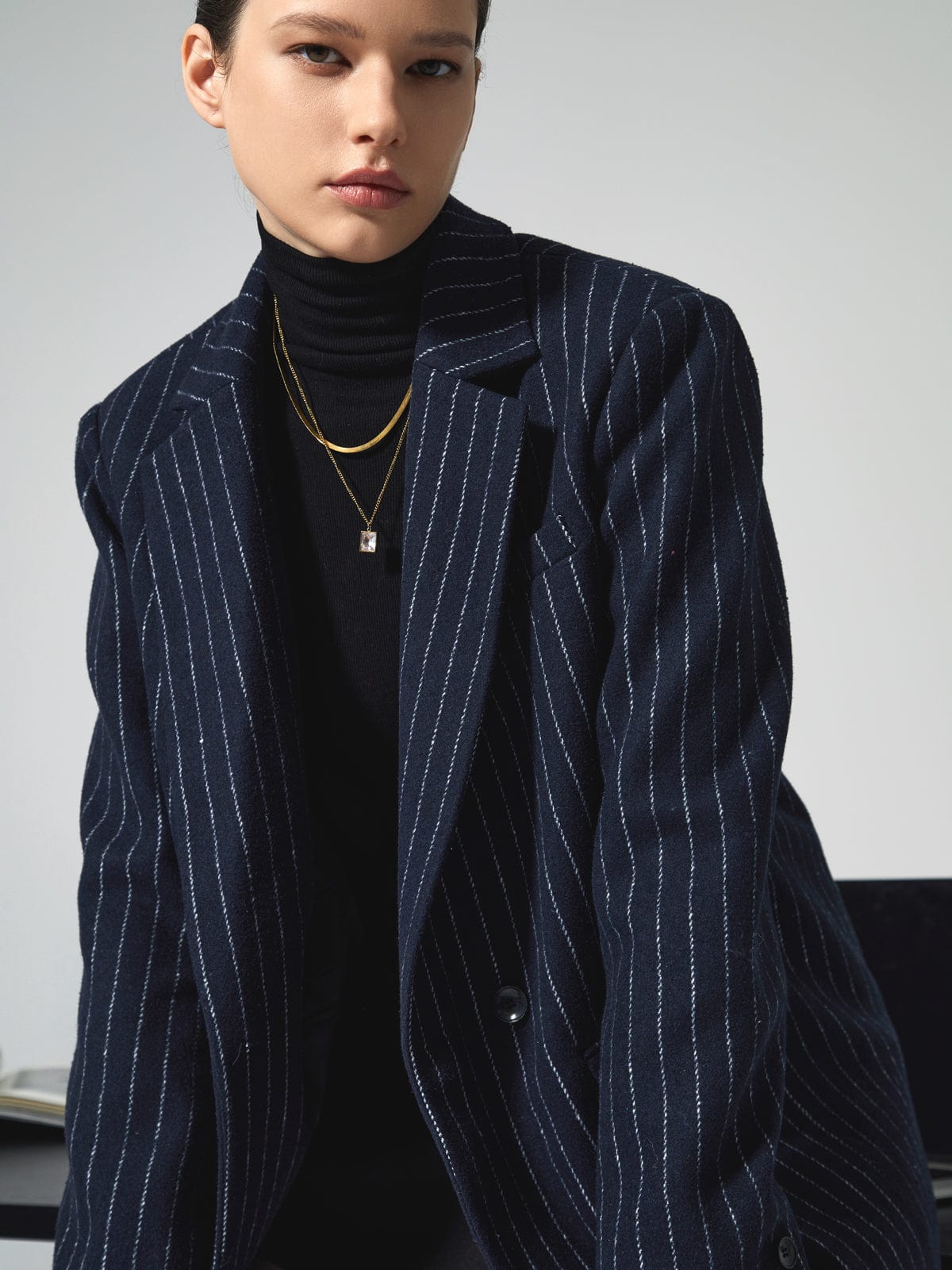Luise | Klassieke Marineblauwe Nadelstrepen Blazer voor Dames