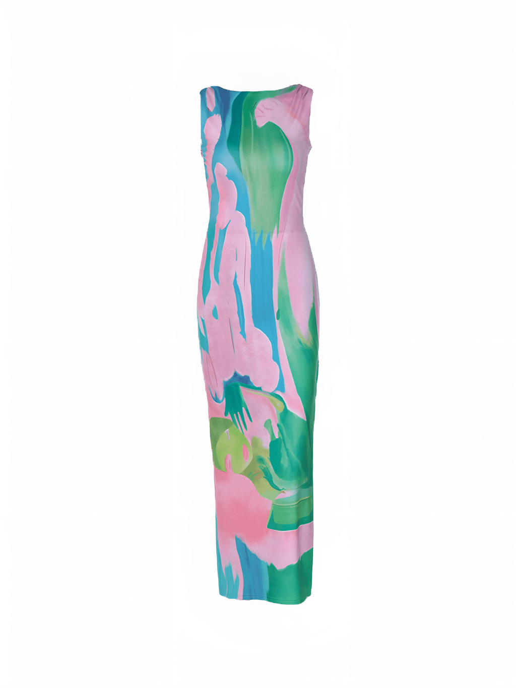 Isla | Mouwloze Maxi-jurk met Waterverfprint – Kunstzinnige Elegantie
