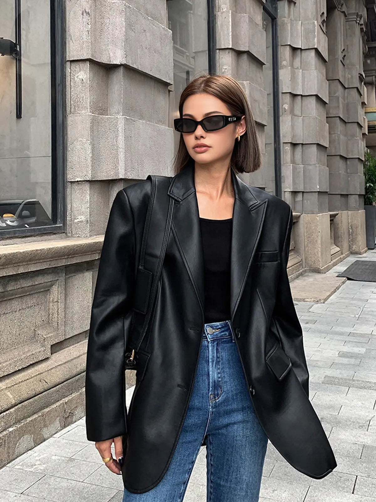 Sarah | Leren Blazer met Zakjes en Detail