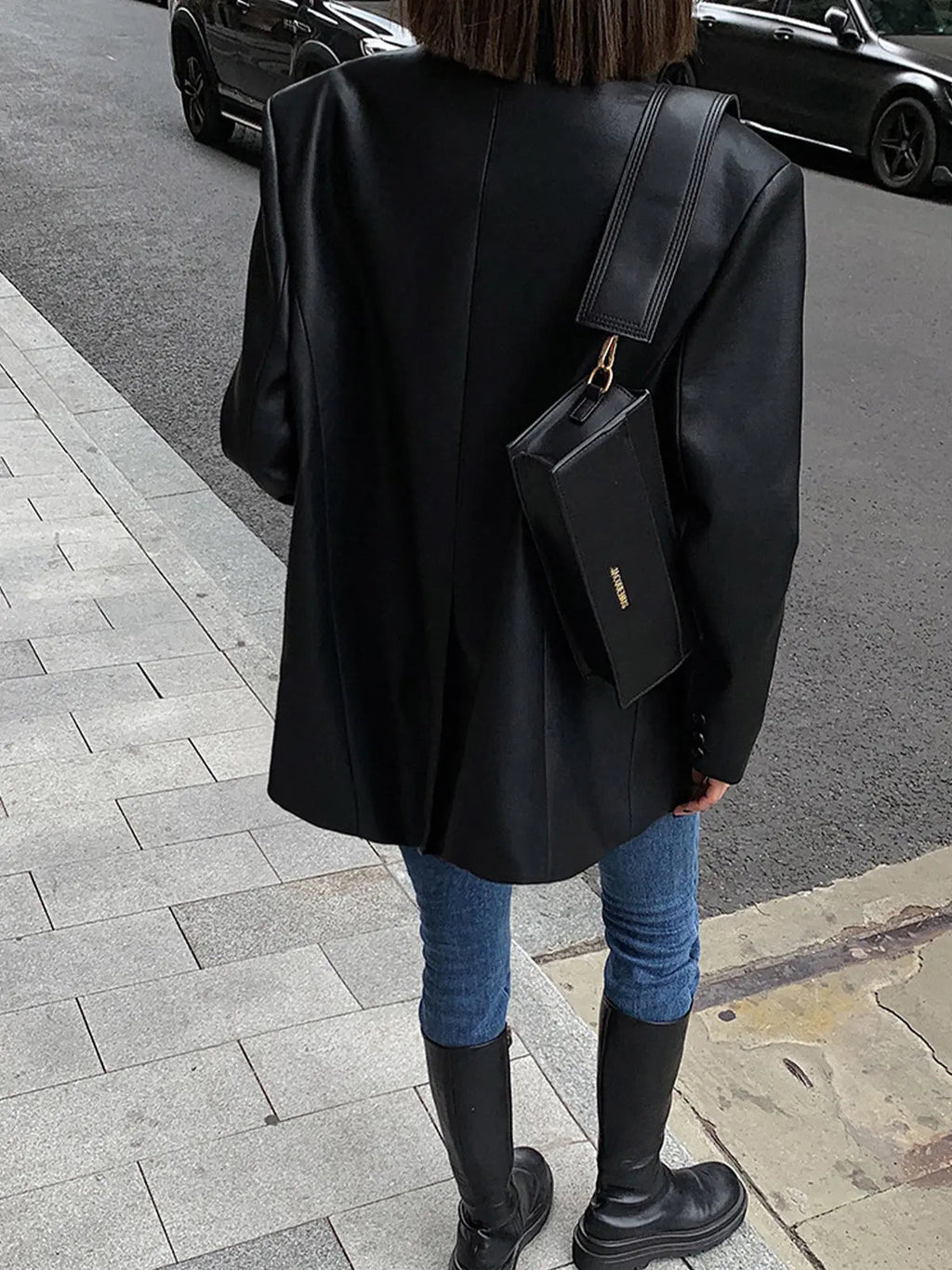 Sarah | Leren Blazer met Zakjes en Detail
