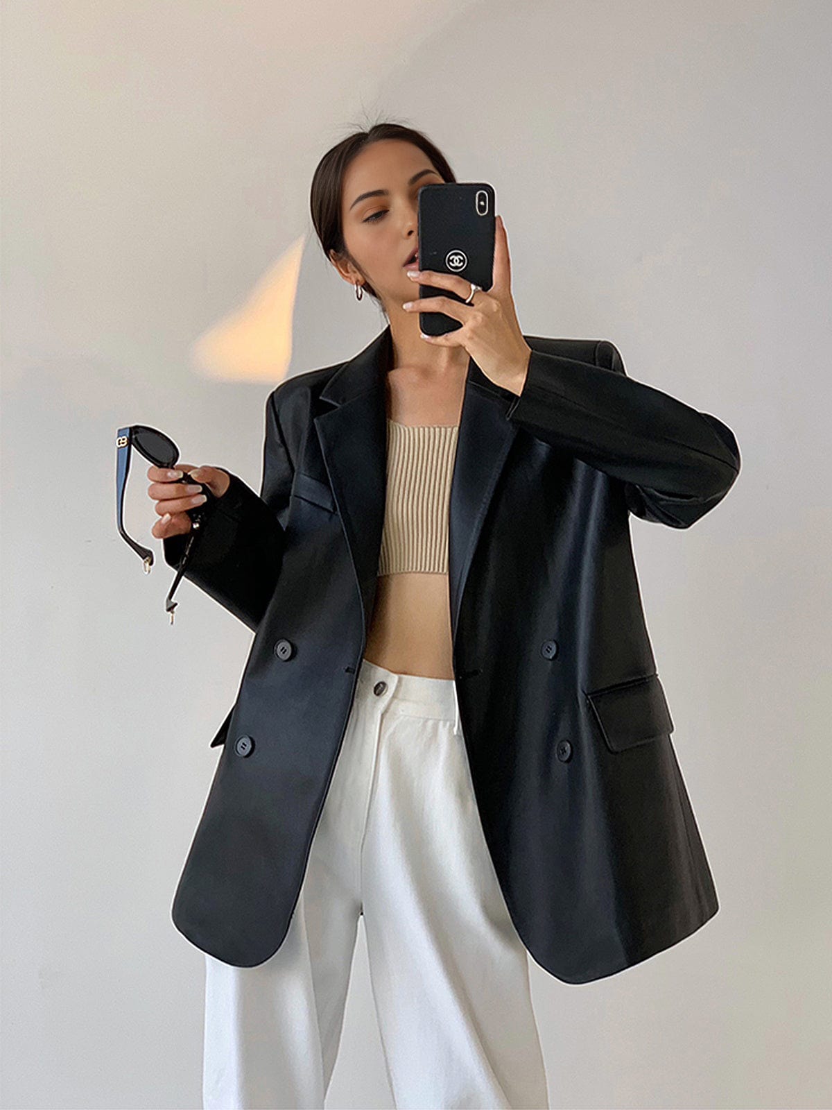 Tessa | Losse Blazer van Kunstleer met Reverskraag