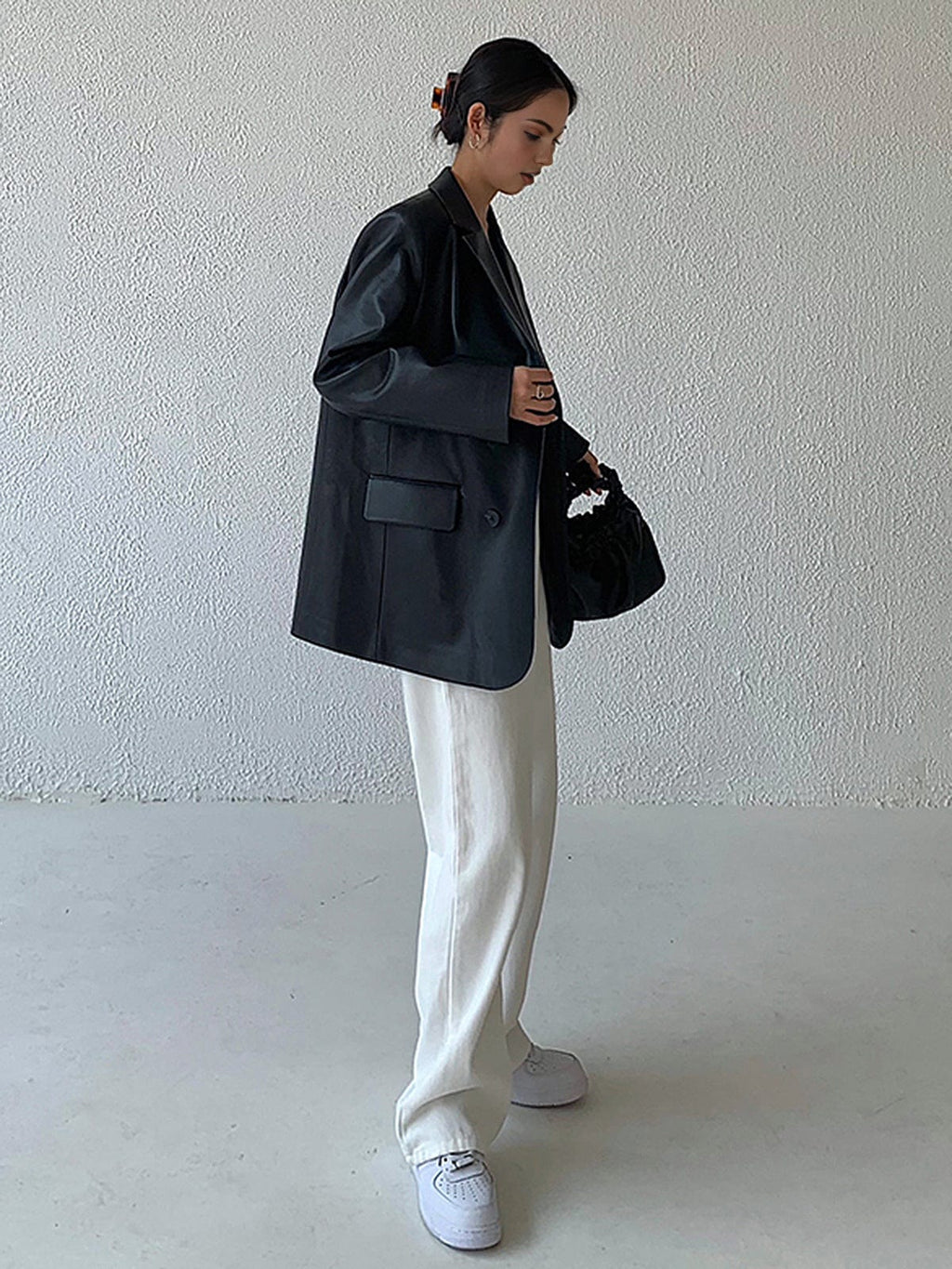 Tessa | Losse Blazer van Kunstleer met Reverskraag
