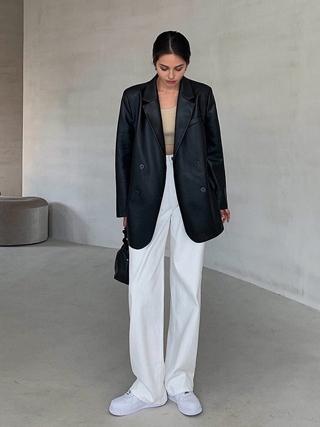 Tessa | Losse Blazer van Kunstleer met Reverskraag
