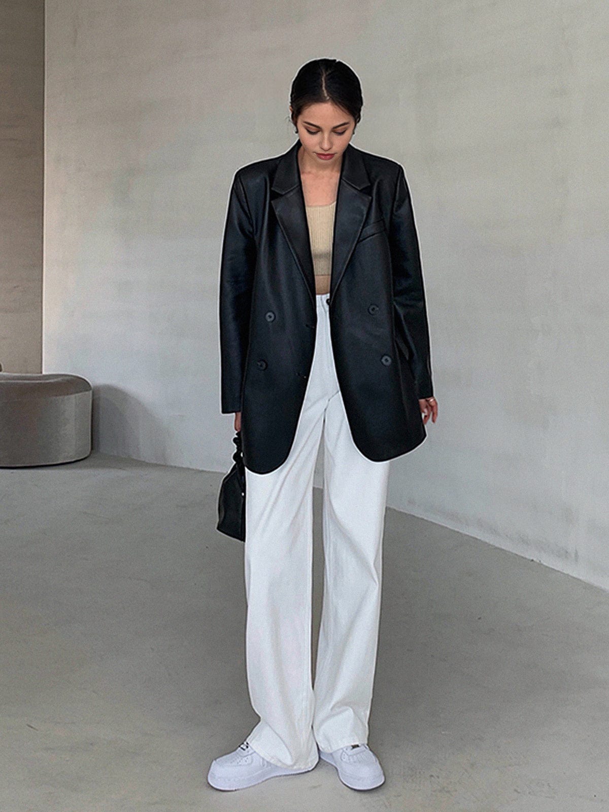 Tessa | Losse Blazer van Kunstleer met Reverskraag