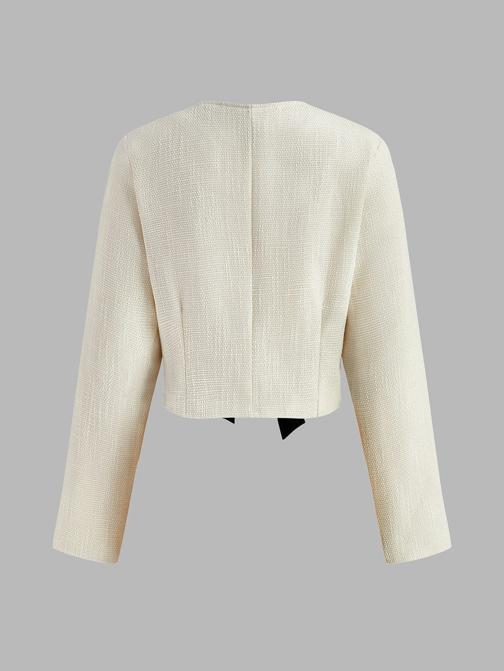 Silke | Elegante Witte Tweed Blazer met Zwarte Satijnen Strikken
