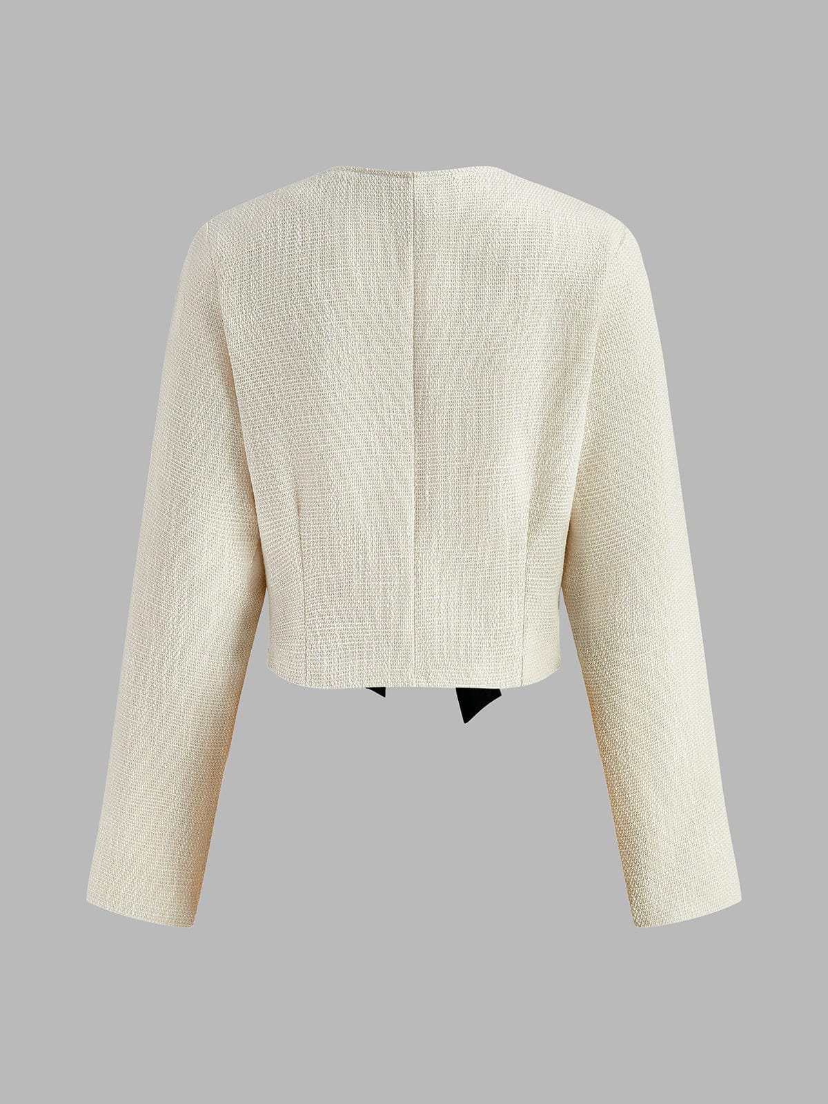 Silke | Elegante Witte Tweed Blazer met Zwarte Satijnen Strikken