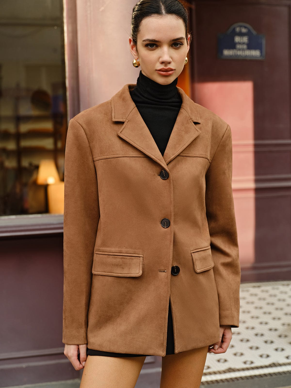 Silke | Casual bruine suède blazer voor vrouwen