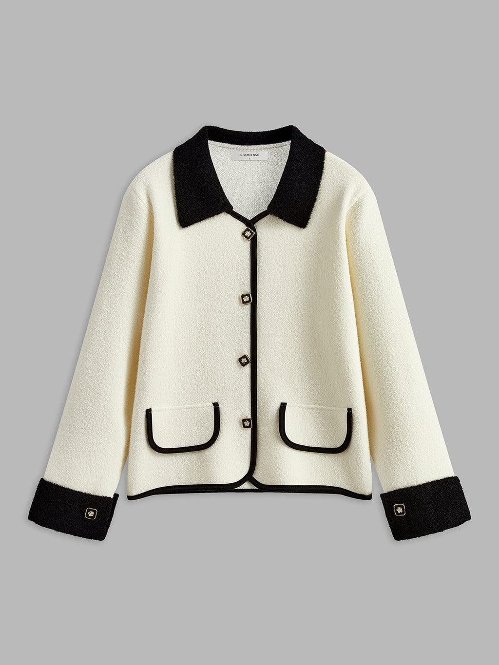 Liane | Stijlvolle Wit-Zwart Contrast Blazerjasje met Contrast Randen