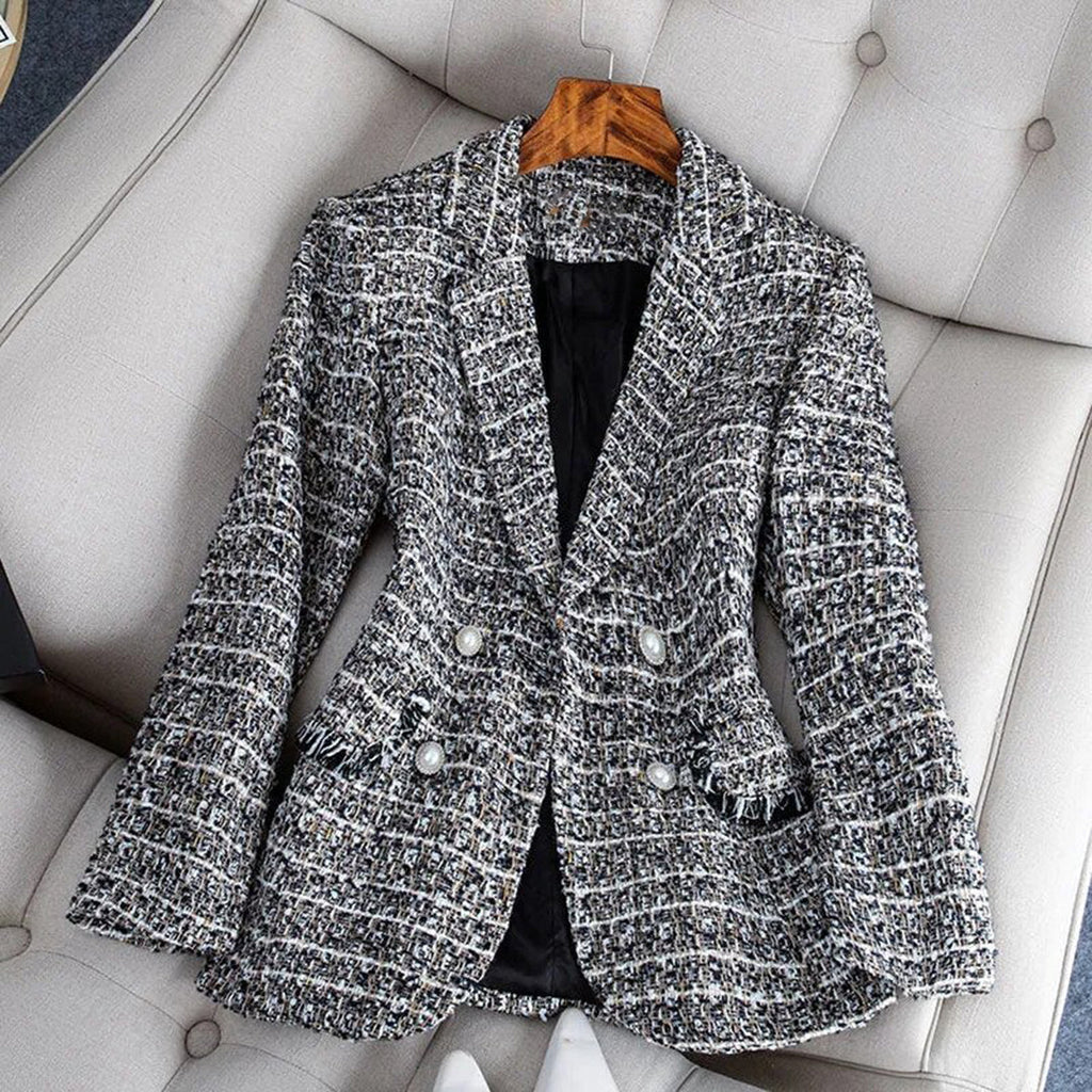 Elegante Tweed Blazer met Getailleerde Pasvorm
