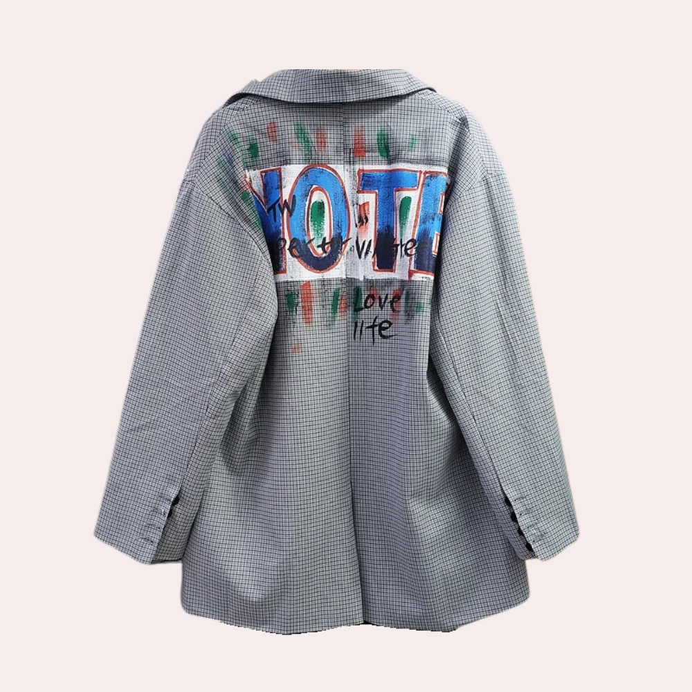 Oversized Blazer met Grafische Print en Tekst