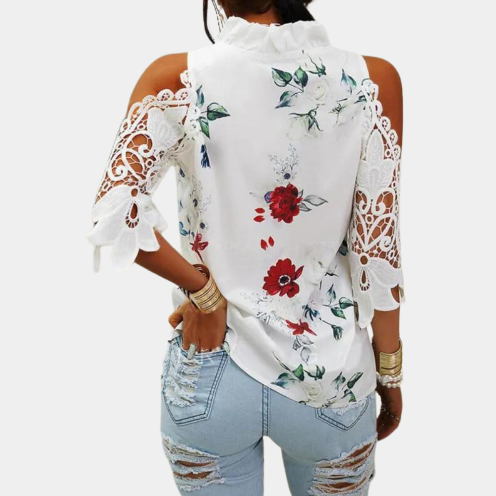 Elegante Blouse met Kantmouwen en Bloemenprint