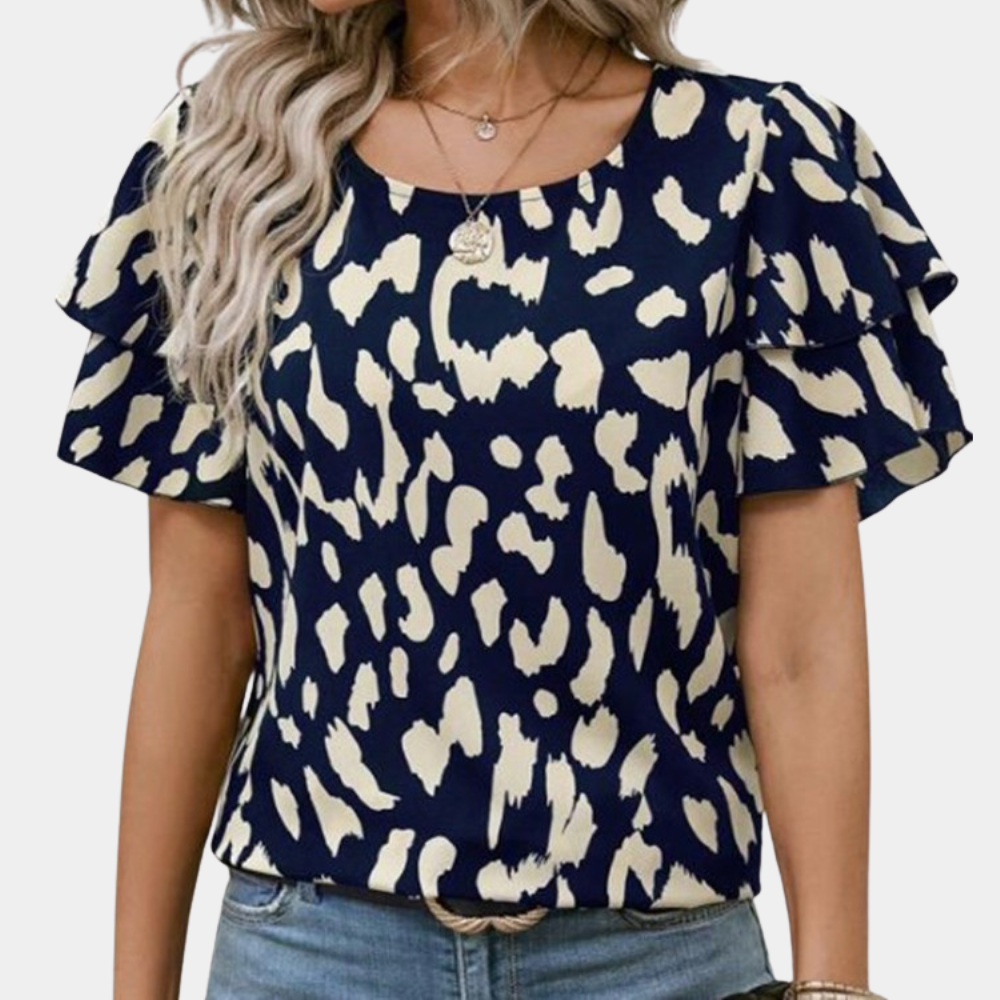 Casual Blouse met Print en Korte Mouwen