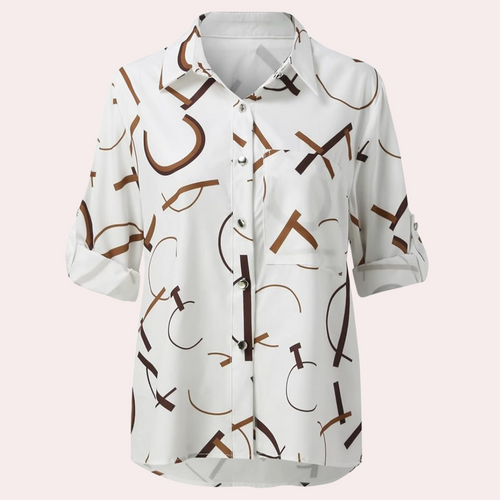 Bedrukte Blouse met Knopen en Korte Mouwen