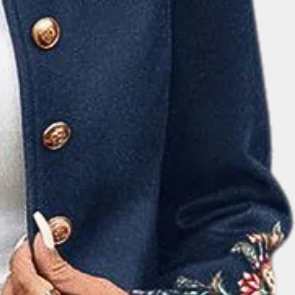 Elegante Blazer met Bloemenborduursel en Gouden Knopen