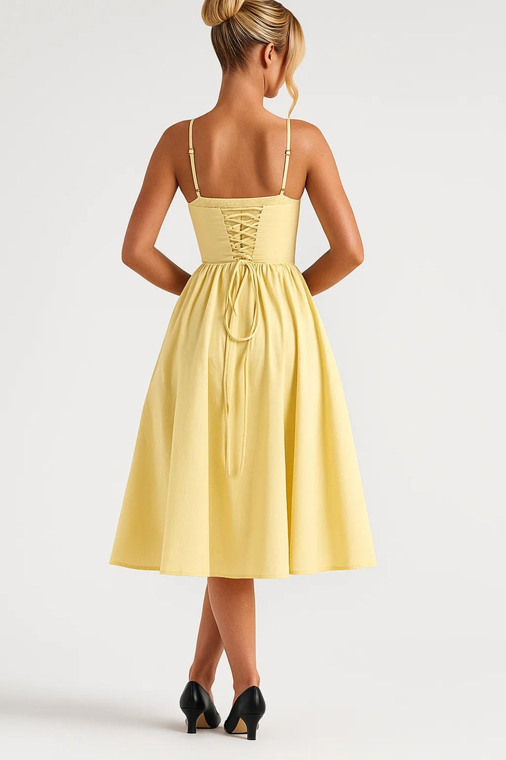 Elegante Midi Jurk met Spaghettibandjes en A Lijn Rok