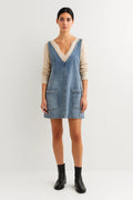 Casual Denim Mini Jurk met V Hals en Mouwloos Design