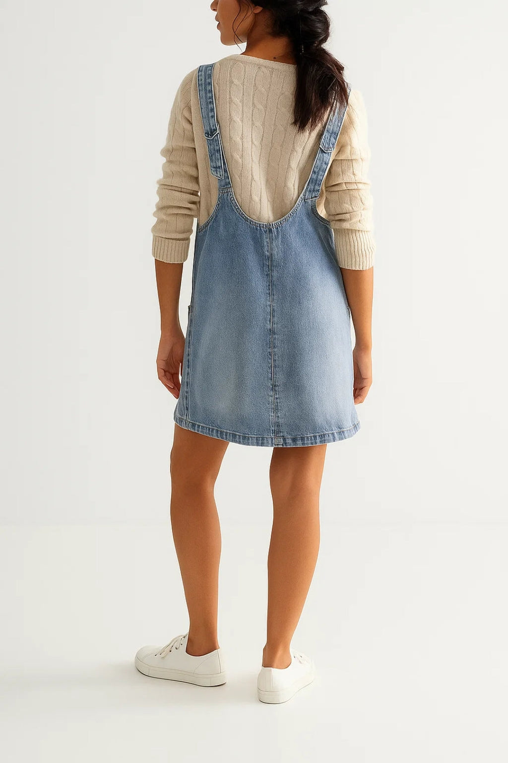 Casual Denim Mini Jurk met V Hals en Mouwloos Design