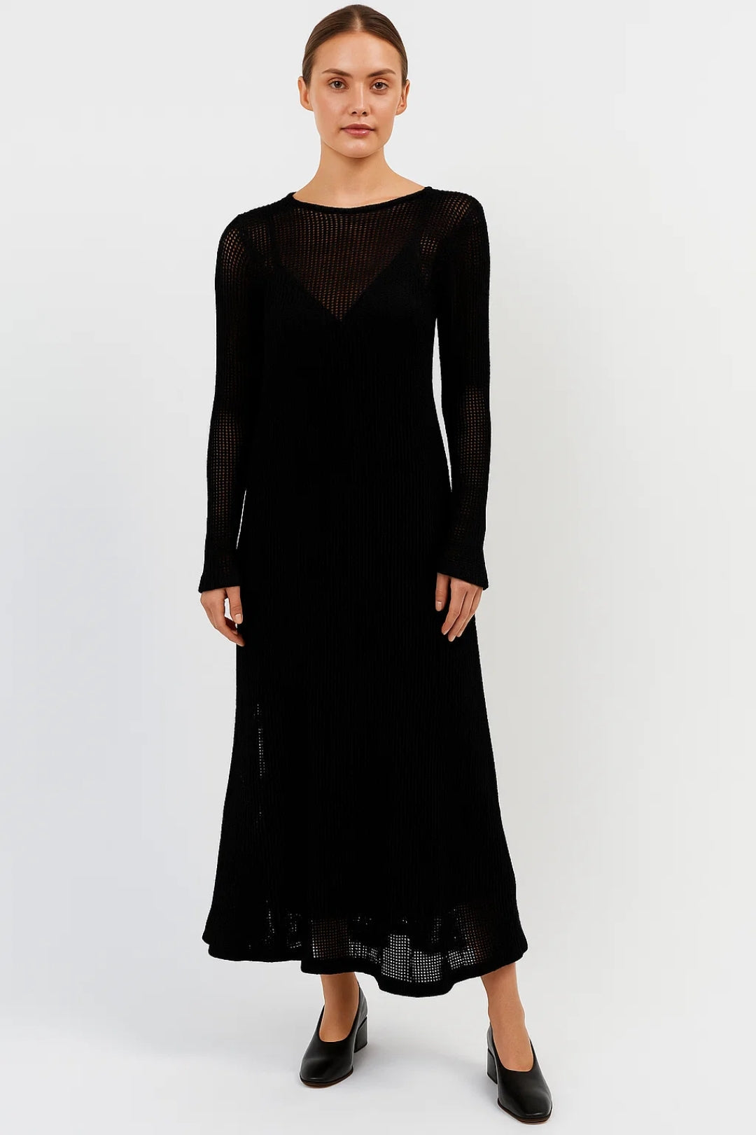 Elegante Maxi Jurk met Transparante Details en Lange Mouwen