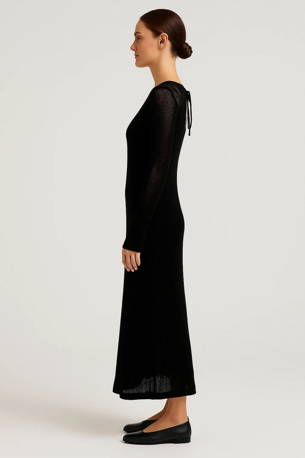 Elegante Maxi Jurk met Transparante Details en Lange Mouwen