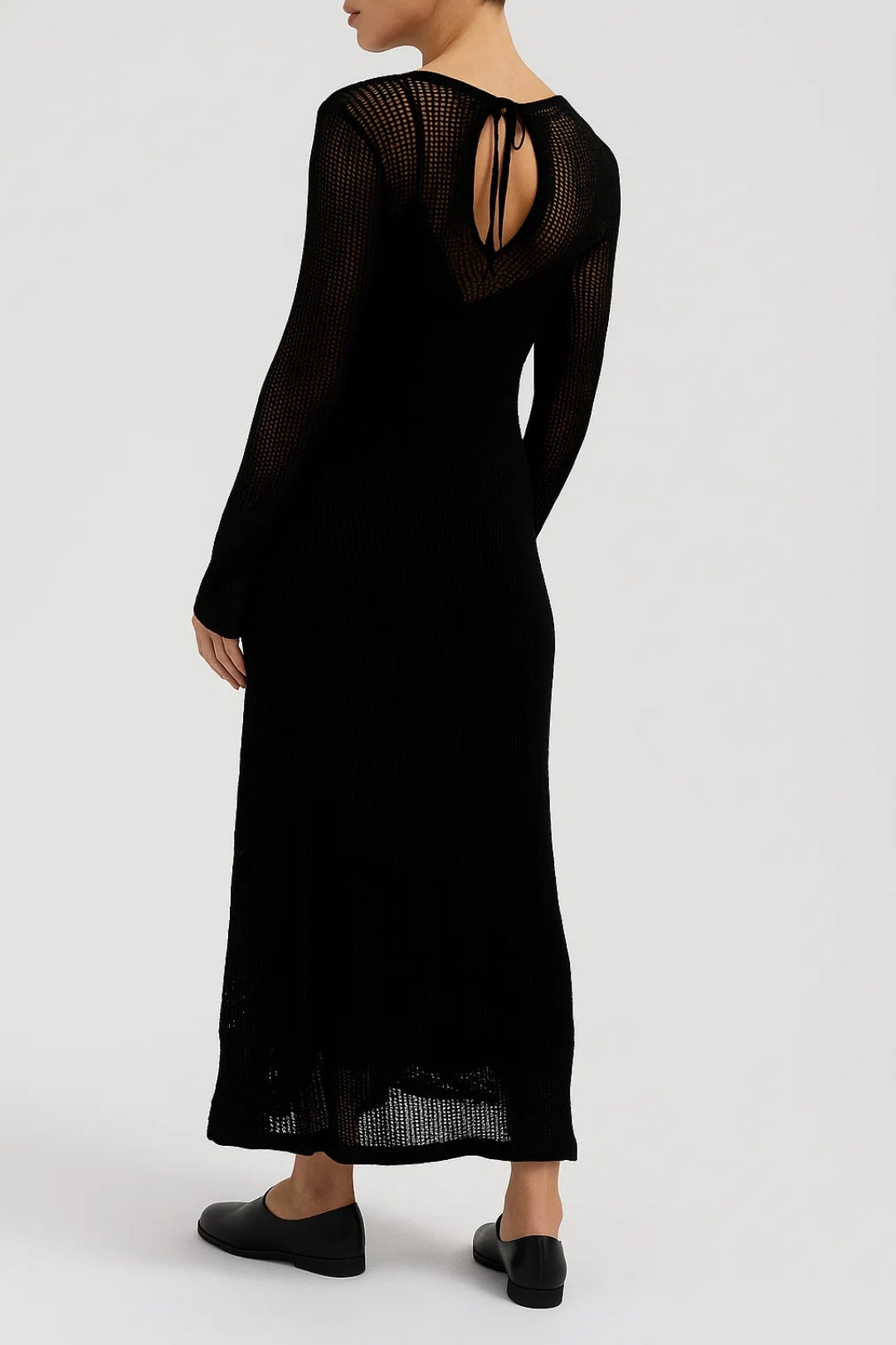 Elegante Maxi Jurk met Transparante Details en Lange Mouwen