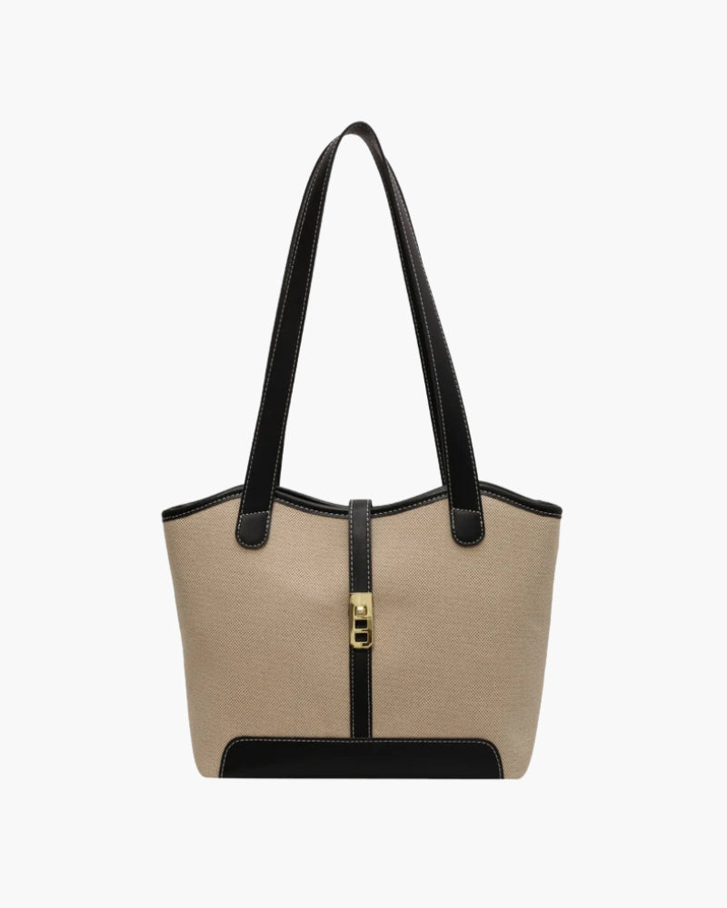 Amelia | Canvas Schouderhandtas met Lederen Details & Draaisluiting