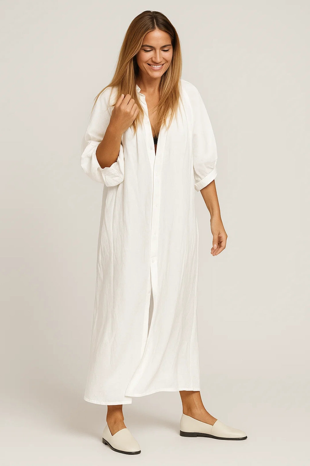 Minimalistische Maxi Jurk met Losse Pasvorm en Lange Mouwen
