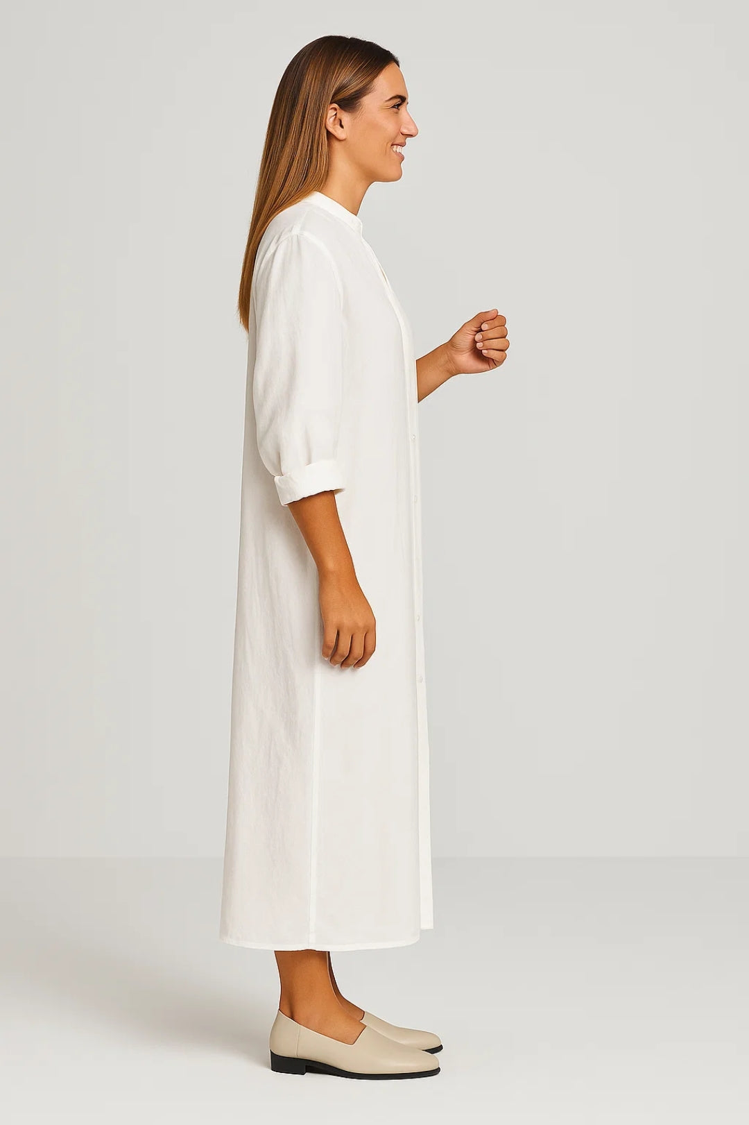 Minimalistische Maxi Jurk met Losse Pasvorm en Lange Mouwen