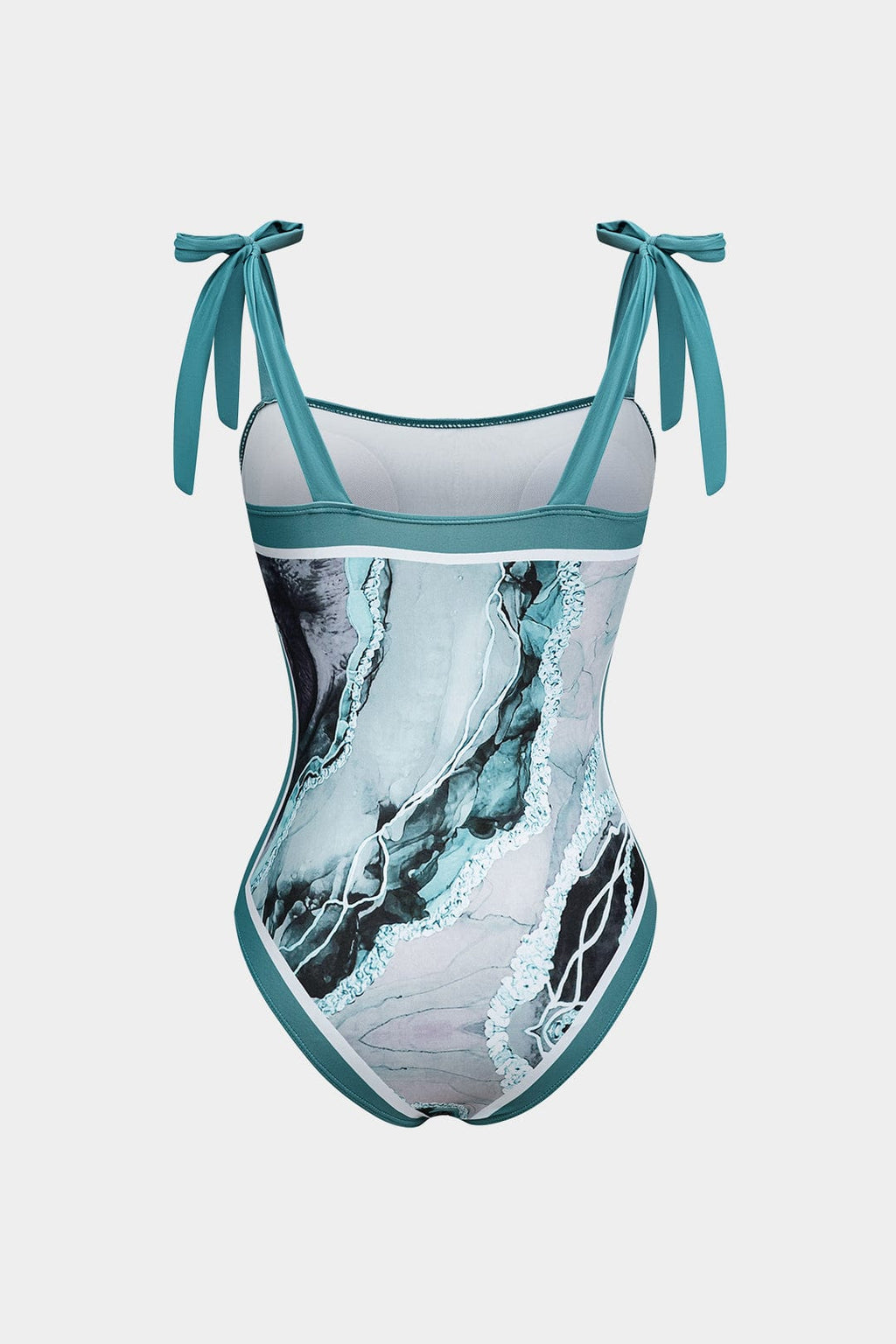 Angela | Twee-delig badpak set met abstracte print, strikbanden en pareo
