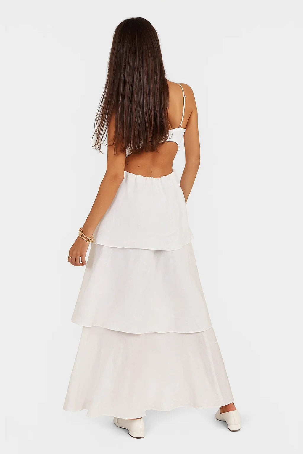 Elegante Maxi Jurk met Cut Out Detail en Gelaagde Rok