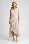 Elegante Midi Jurk met V Hals en Asymmetrische Rok