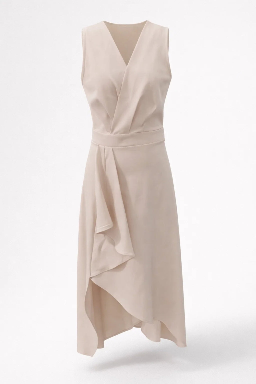 Elegante Midi Jurk met V Hals en Asymmetrische Rok