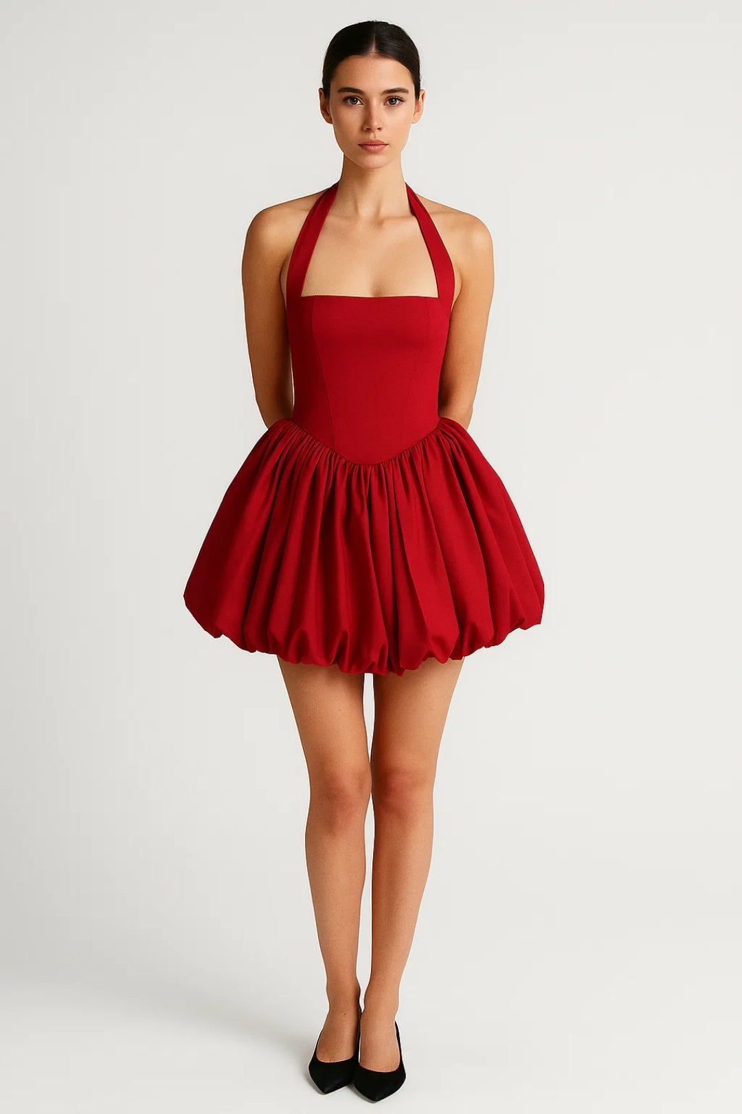 Mini Jurk Dames - Halter Neck met Volumineuze Bolrok | Chique