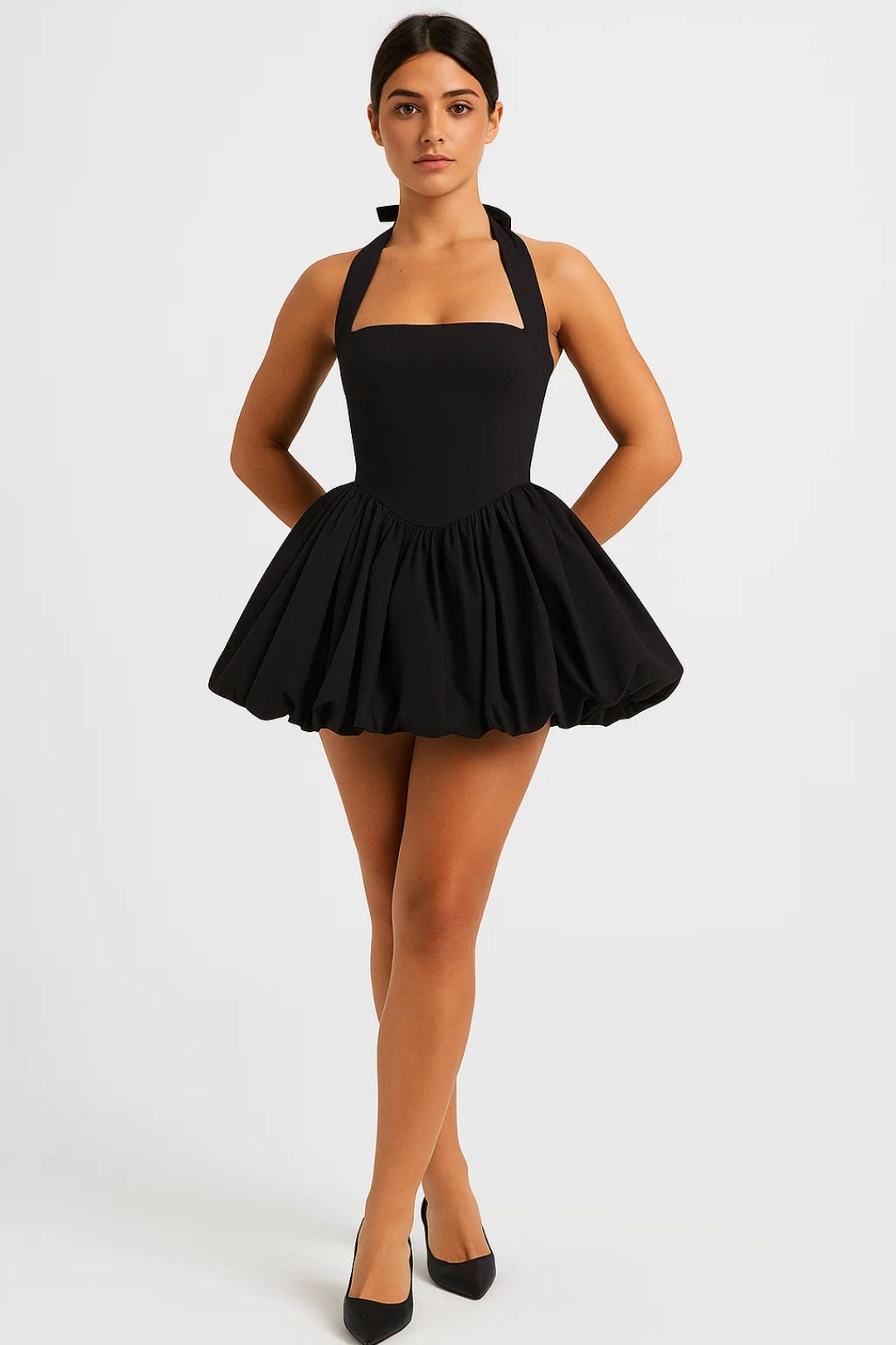 Mini Jurk Dames - Halter Neck met Volumineuze Bolrok | Chique