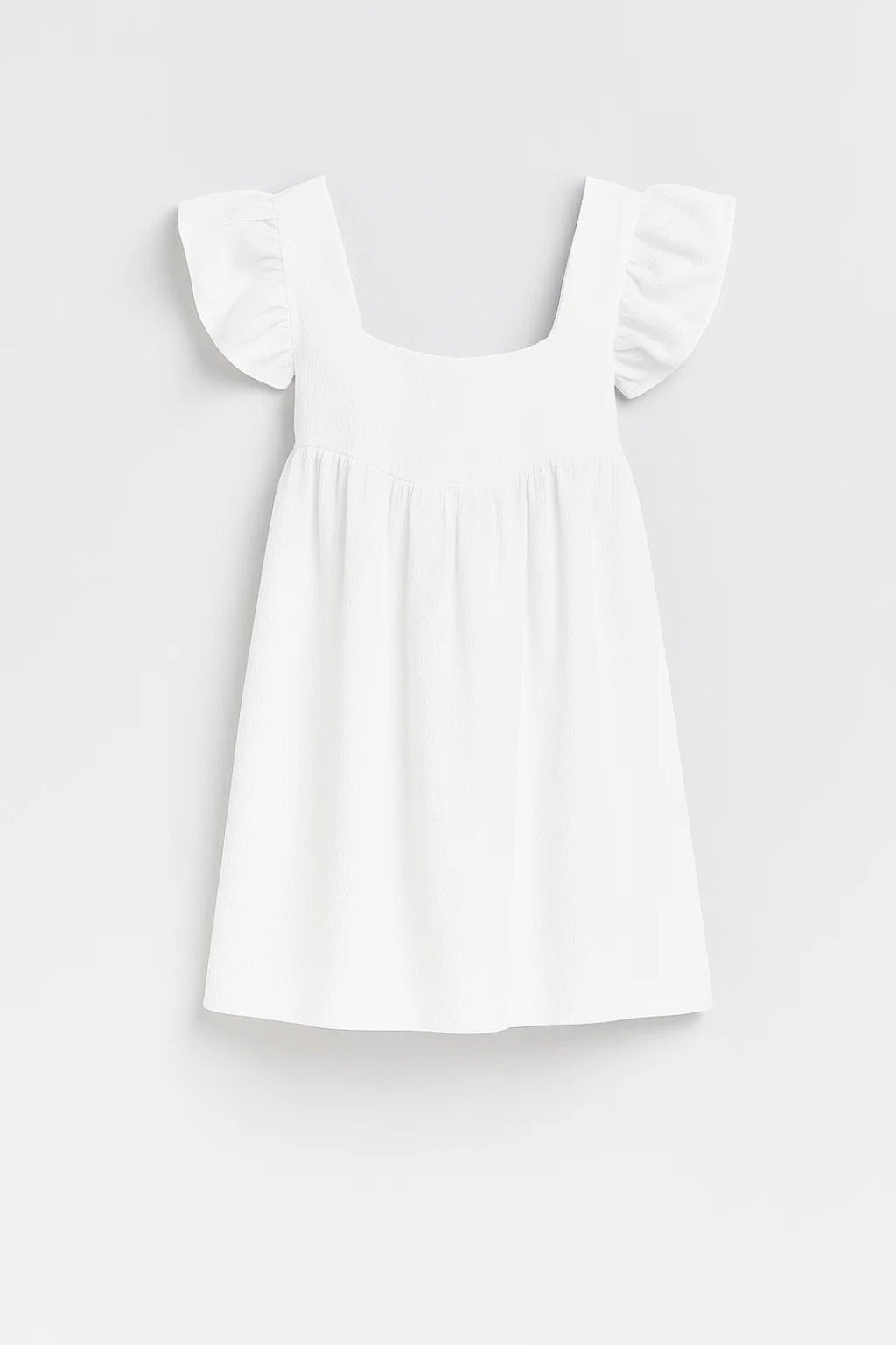 Witte Mini Jurk met Ruffle Mouwen en Losse Pasvorm