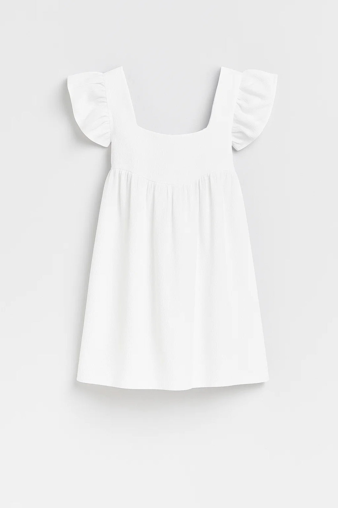 Witte Mini Jurk met Ruffle Mouwen en Losse Pasvorm