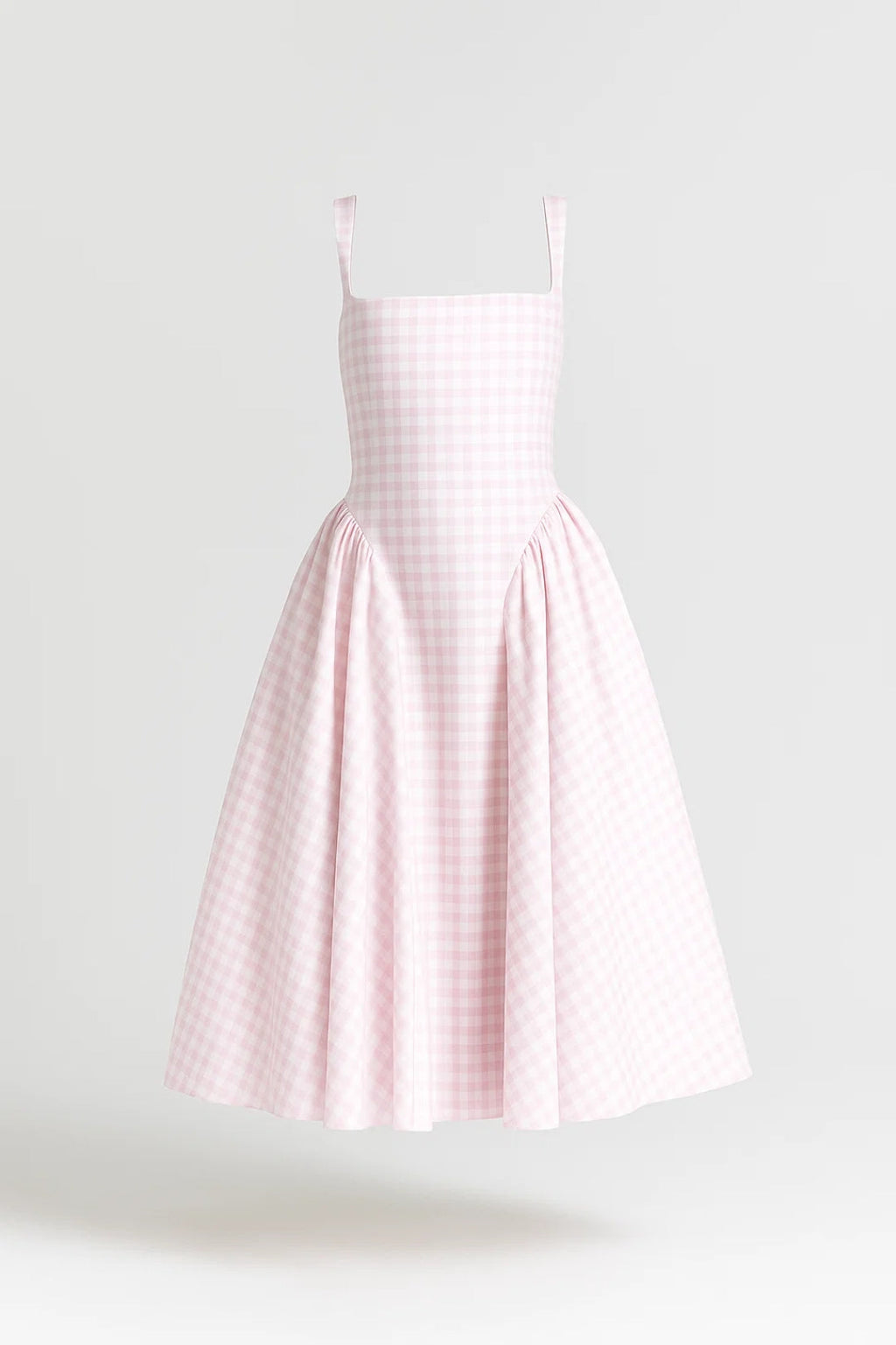 Elegante Strapless Midi Jurk met A Lijn en Ruitpatroon