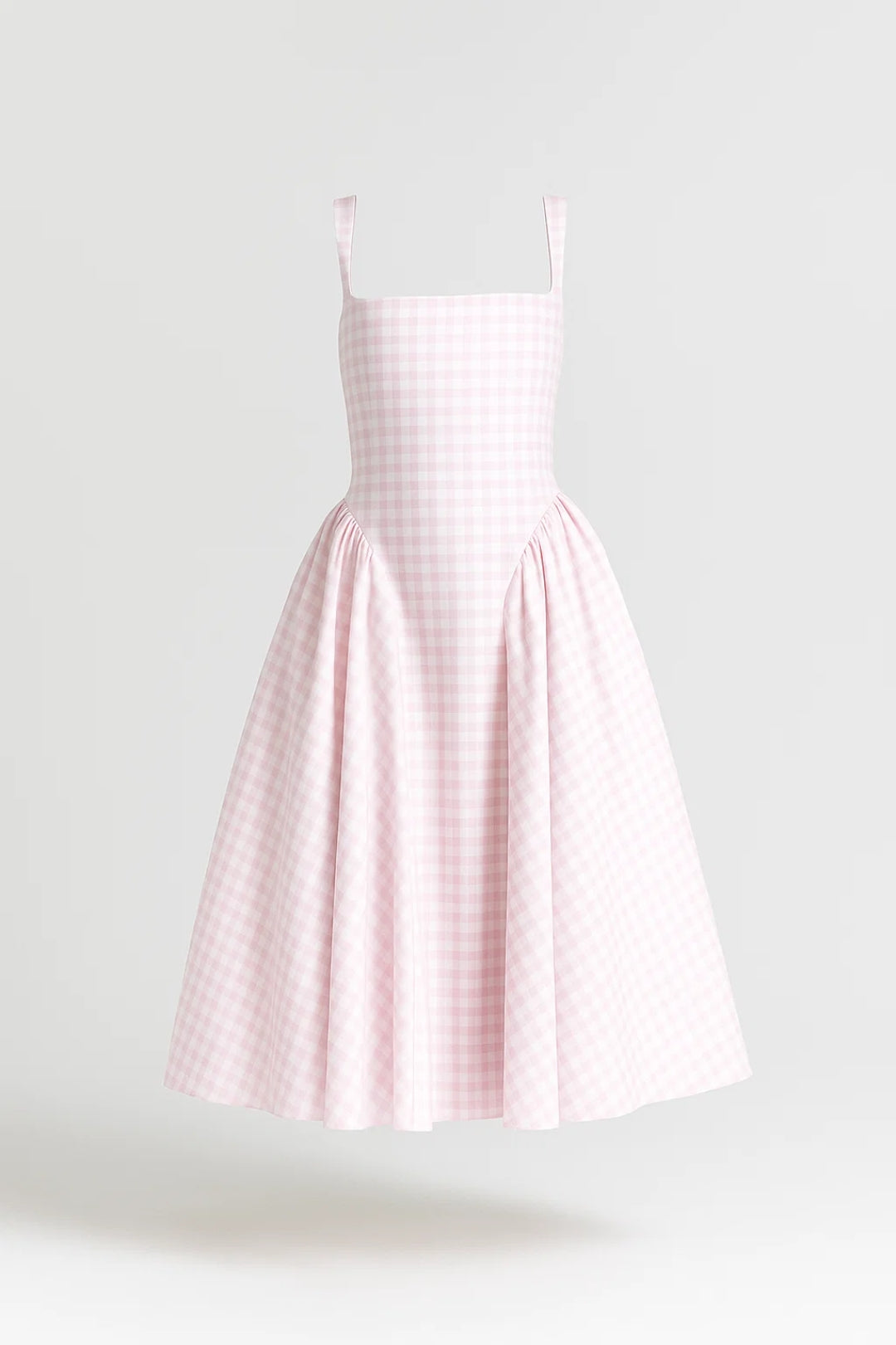 Elegante Strapless Midi Jurk met A Lijn en Ruitpatroon