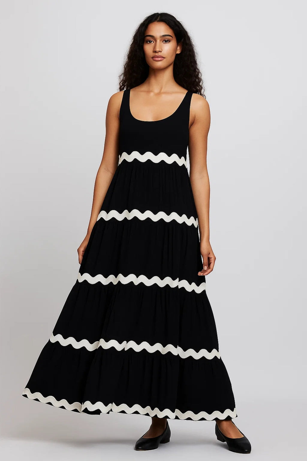 Elegante Maxi Jurk met Strepen en Mouwloos Design