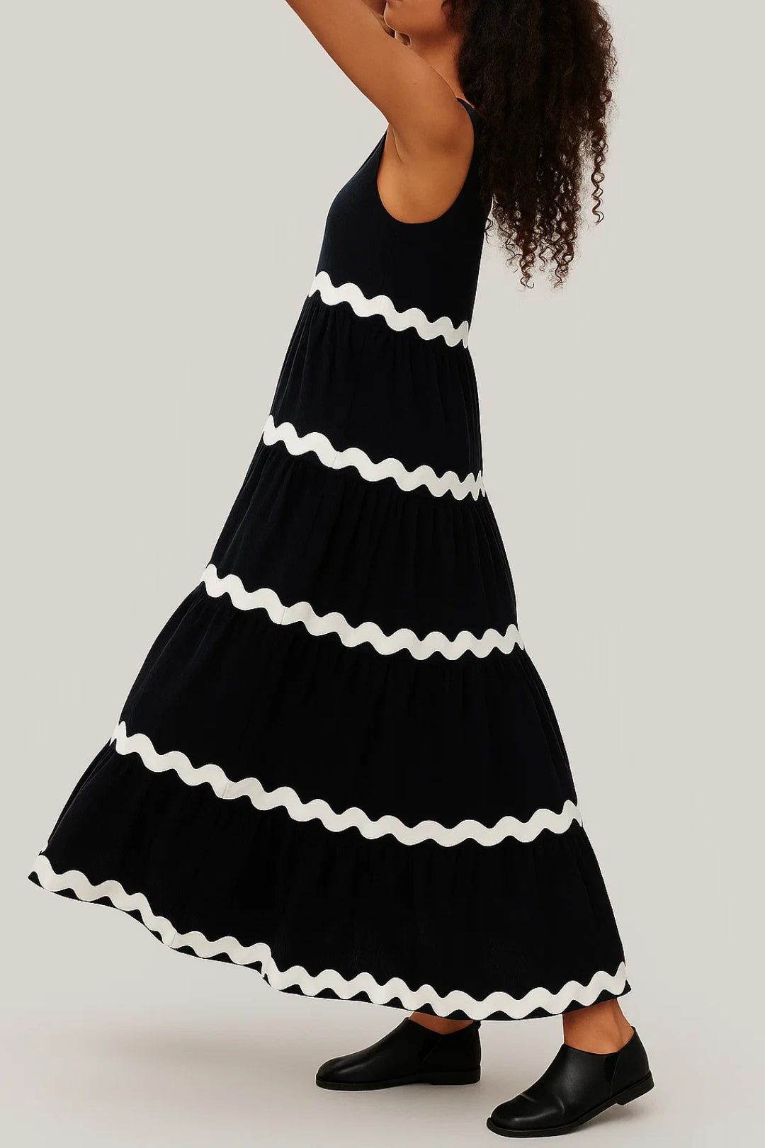 Elegante Maxi Jurk met Strepen en Mouwloos Design